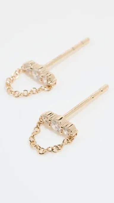 EF COLLECTION 14k Gold Graduated Diamond Bar Chain Stud Earrings | Thumbnail 4