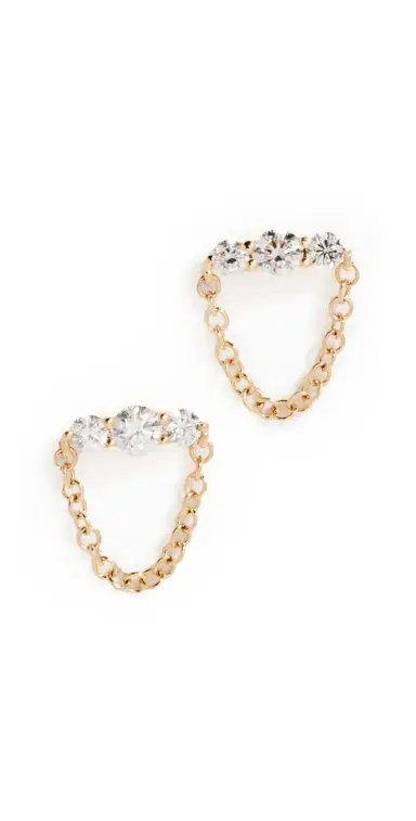 EF COLLECTION 14k Gold Graduated Diamond Bar Chain Stud Earrings | Thumbnail 1