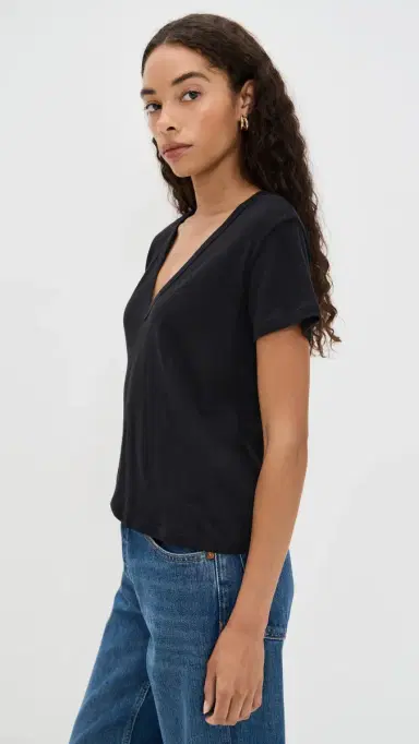 LESET Laura V Neck Tee Black M | Thumbnail 4