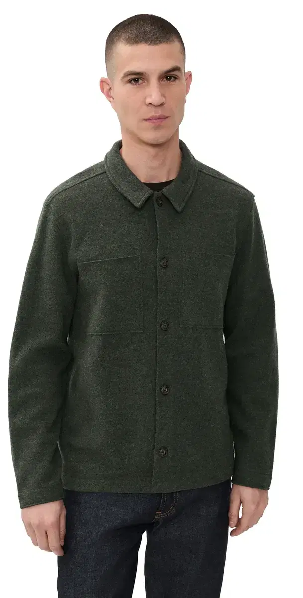 Boiled Wool Overshirt Olive