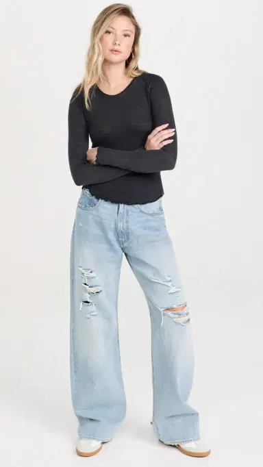 Free People Be My Baby Long Sleeve Tee Black | Thumbnail 5