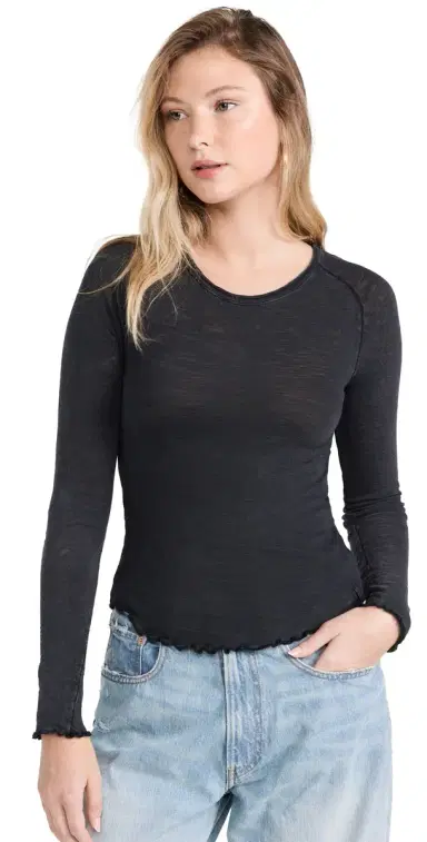 Free People Be My Baby Long Sleeve Tee Black | Thumbnail 1