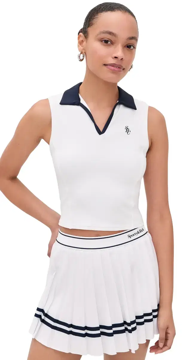 Sporty & Rich SRC Sports Polo Vest White/Dark Navy