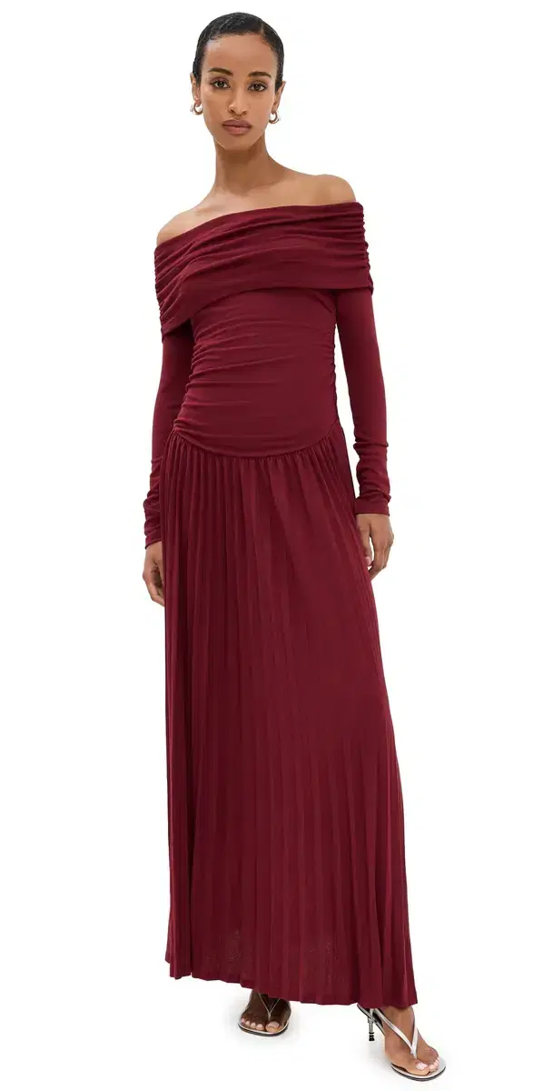 Lioness Field of Dreams Long Sleeve axi Dress Burgundy