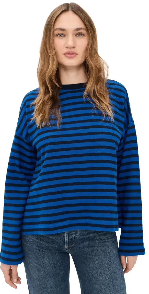 Easy Crewneck Long Sleeve Tee in Stripe Riviera Coast