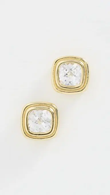 SHASHI Reagan Cushion Stud Earrings Gold One Size | Thumbnail 2