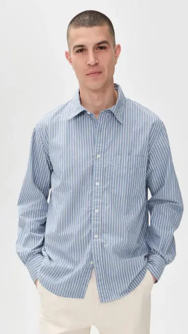 Madewell ong Sleeve Poplin Shirt Blue Stripe | Thumbnail 2 Madewell ong Sleeve Poplin Shirt Blue Stripe | Thumbnail 2