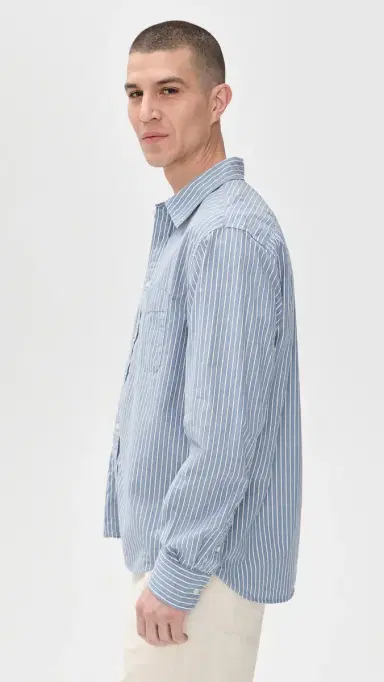 Madewell ong Sleeve Poplin Shirt Blue Stripe | Thumbnail 4 Madewell ong Sleeve Poplin Shirt Blue Stripe | Thumbnail 4
