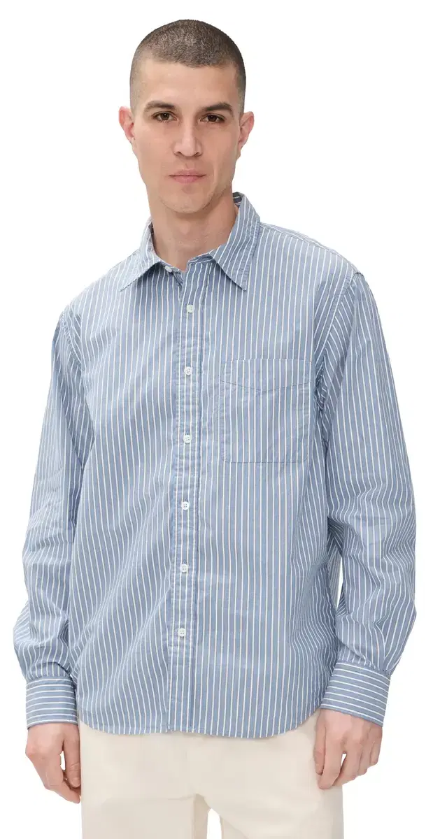 Long leeve Poplin hirt Blue tripe