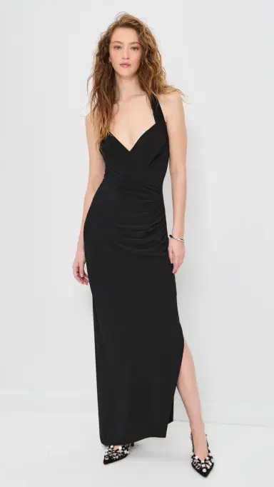 Norma Kamali Halter Sweetheart Side Drape Gown Black | Thumbnail 2 Norma Kamali Halter Sweetheart Side Drape Gown Black | Thumbnail 2