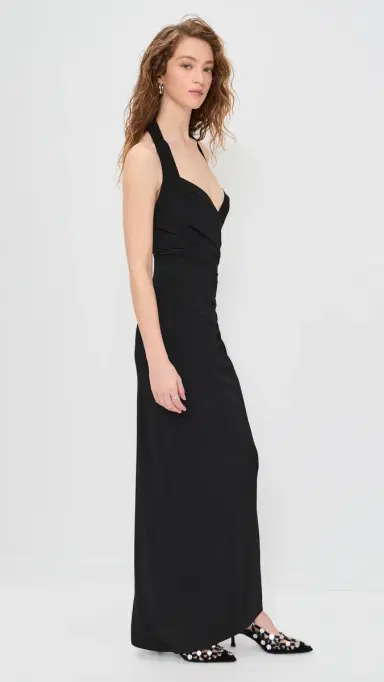 Norma Kamali Halter Sweetheart Side Drape Gown Black | Thumbnail 4 Norma Kamali Halter Sweetheart Side Drape Gown Black | Thumbnail 4