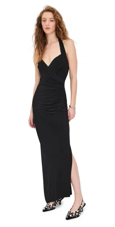 Norma Kamali Halter Sweetheart Side Drape Gown Black | Thumbnail 1 Norma Kamali Halter Sweetheart Side Drape Gown Black | Thumbnail 1