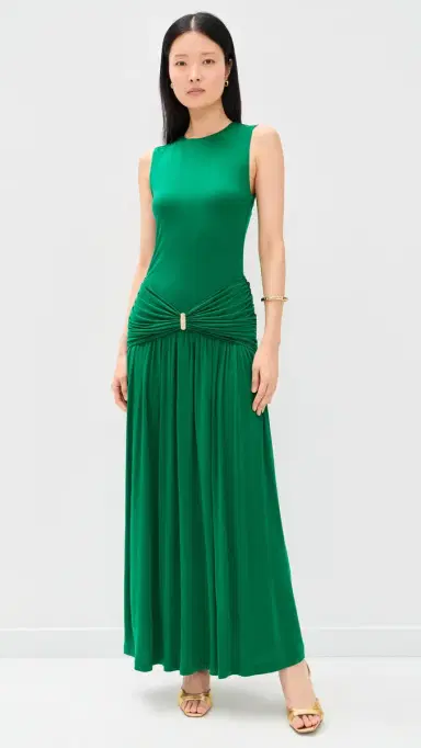 ROAME. Ibiza Cupro Dress Emerald M | Thumbnail 2