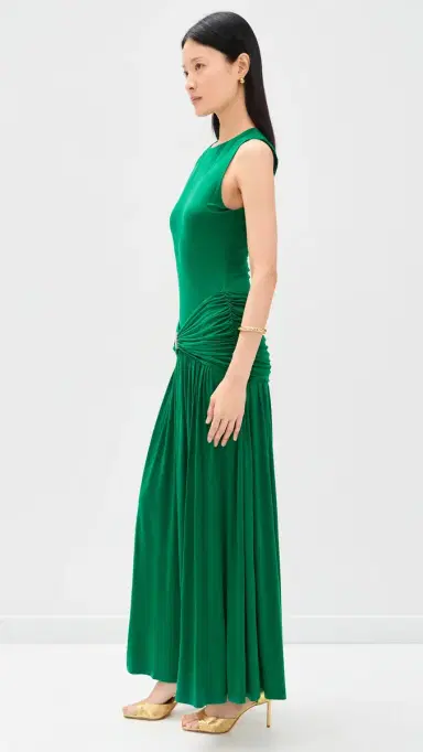 ROAME. Ibiza Cupro Dress Emerald M | Thumbnail 4