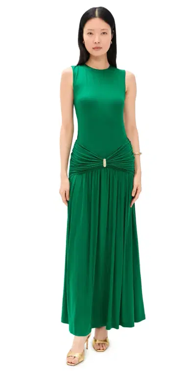 ROAME. Ibiza Cupro Dress Emerald M | Thumbnail 1