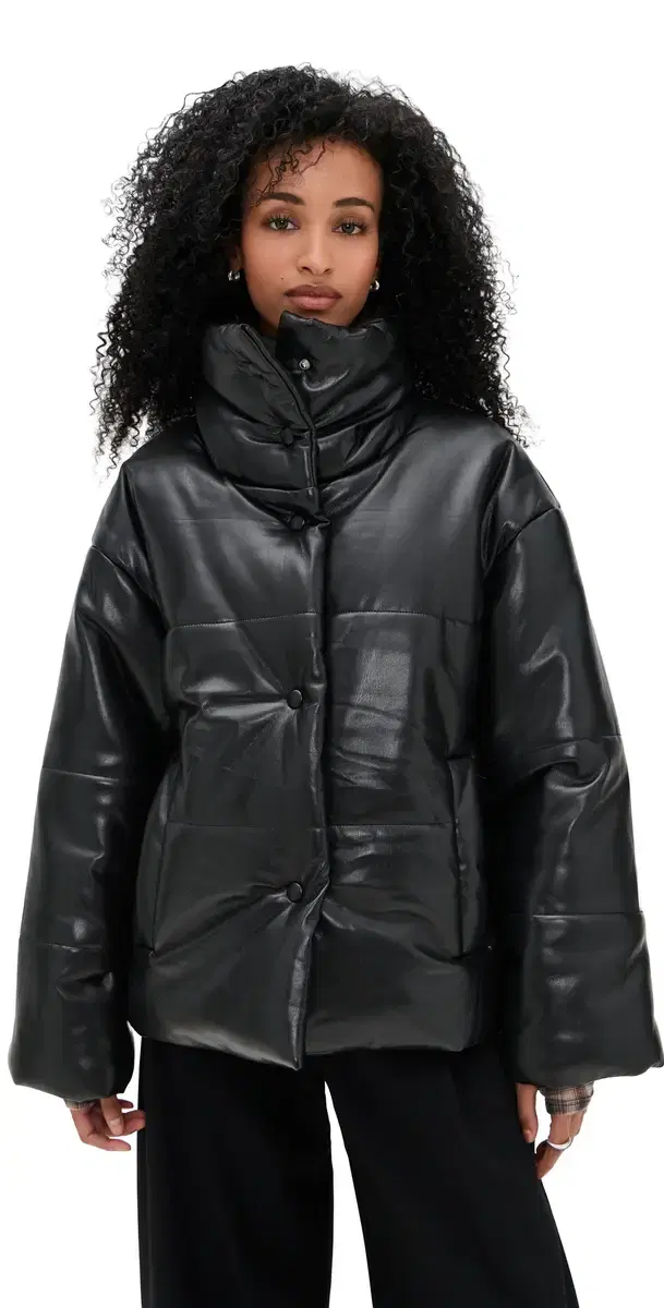 Hide Faux eather Puffer Coat Black