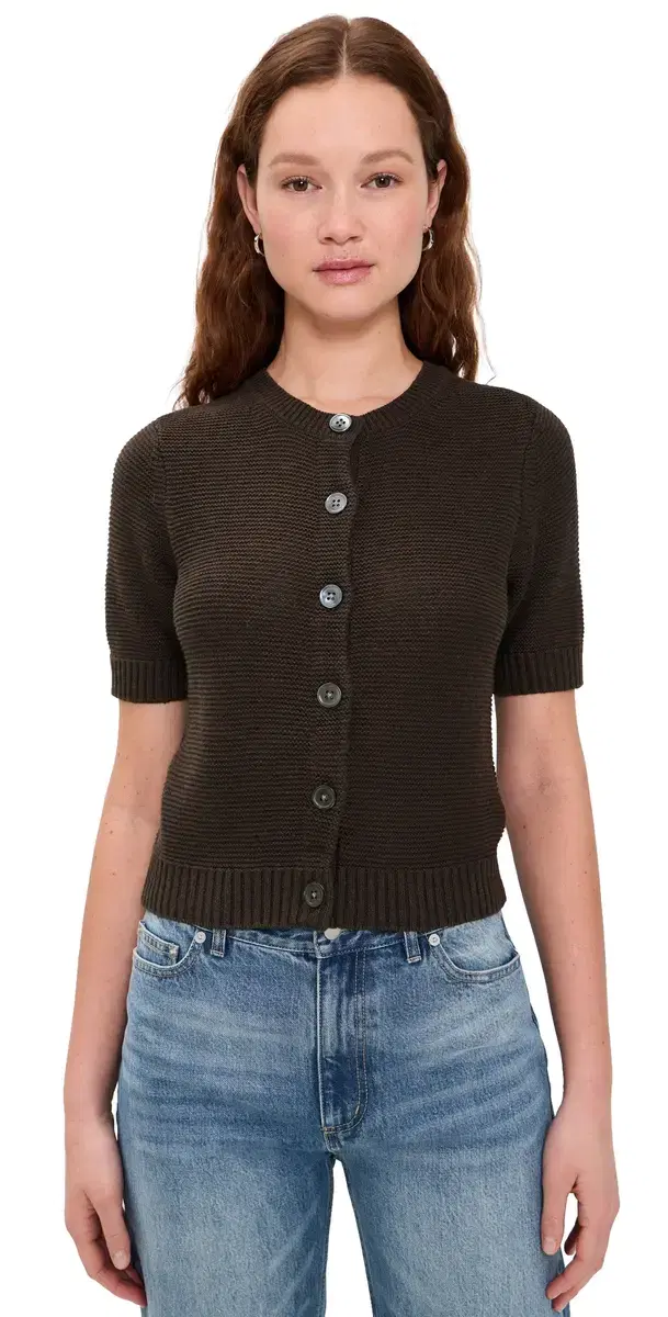 Elle Cardigan In inen Cotton Roasted Bean