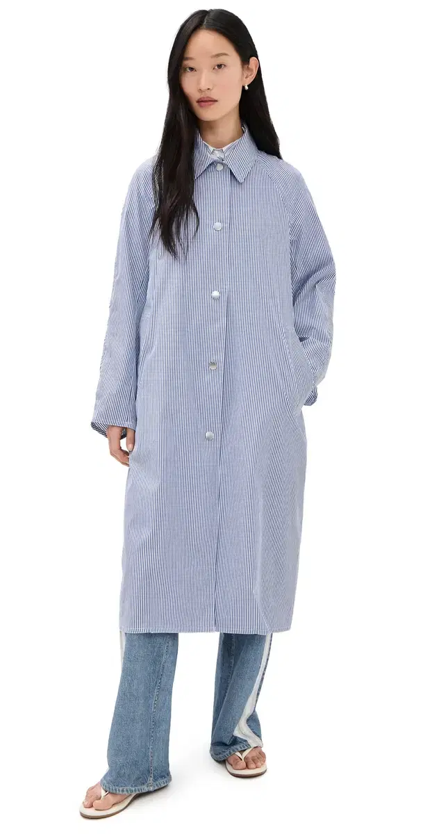 Gayle tripe Poplin Trench Blue tripe