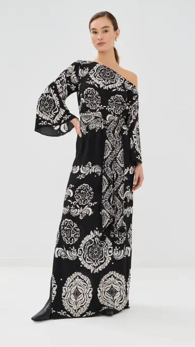 FIGUE Christy Dress Ornamental Tapestry Onyx Black S | Thumbnail 2