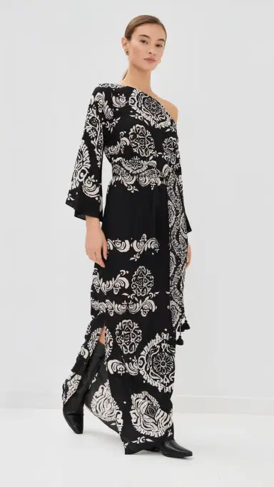 FIGUE Christy Dress Ornamental Tapestry Onyx Black S | Thumbnail 5