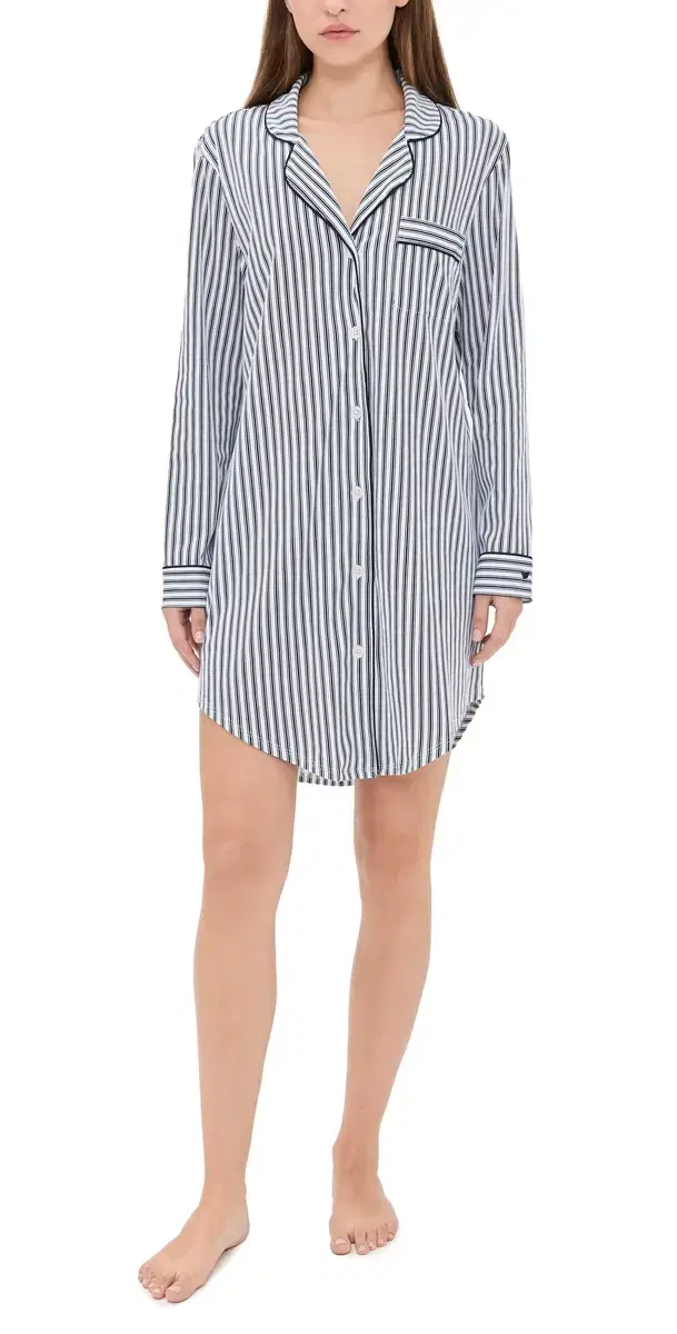 Luxe Pima Navy French Ticking Nightshirt Navy