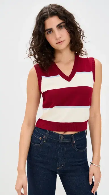 State & Lake Knit Vest Ivory/Burgundy/Light Blue S | Thumbnail 2
