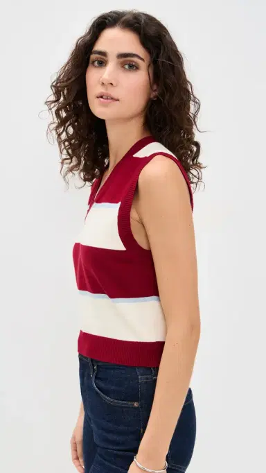 State & Lake Knit Vest Ivory/Burgundy/Light Blue S | Thumbnail 4