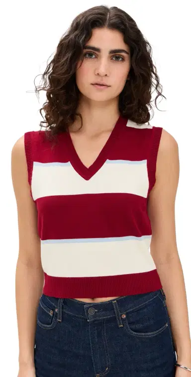 State & Lake Knit Vest Ivory/Burgundy/Light Blue S | Thumbnail 1