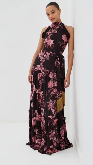 Borgo de Nor Tatiana Crepe Satin Dress Cherry Blossom Wine | Thumbnail 2