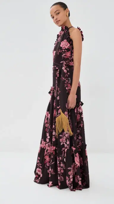 Borgo de Nor Tatiana Crepe Satin Dress Cherry Blossom Wine | Thumbnail 4