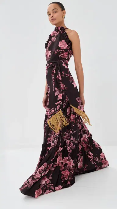 Borgo de Nor Tatiana Crepe Satin Dress Cherry Blossom Wine | Thumbnail 5