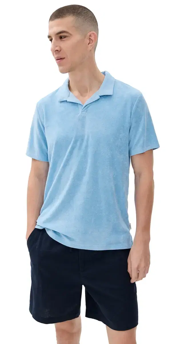 Onia Towel Terry Johnny Collar Polo Air Blue