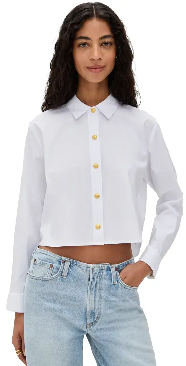 L'AGENCE Cosette Crop High ow Shirt White/Gold