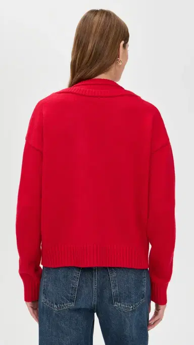 LE BOP Double V Neck Oversized Pullover Sweater Crimson | Thumbnail 3