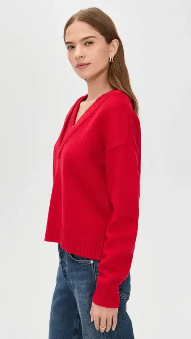 LE BOP Double V Neck Oversized Pullover Sweater Crimson | Thumbnail 4