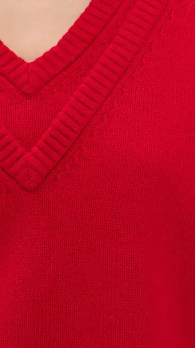 LE BOP Double V Neck Oversized Pullover Sweater Crimson | Thumbnail 6