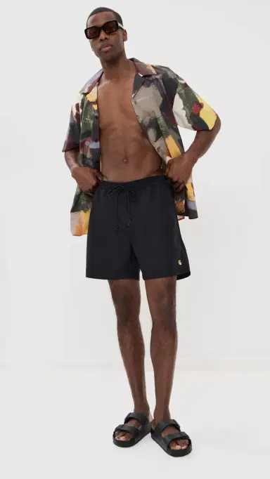 Carhartt WIP Chase Swim Trunks 6 Black / Gold | Thumbnail 5