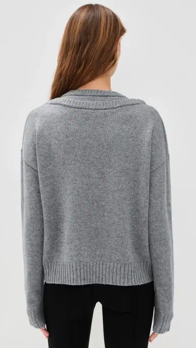 LE BOP Double V Neck Oversized Pullover Sweater Heather Grey | Thumbnail 3