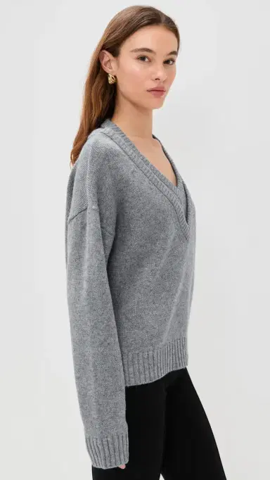 LE BOP Double V Neck Oversized Pullover Sweater Heather Grey | Thumbnail 4