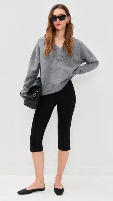 LE BOP Double V Neck Oversized Pullover Sweater Heather Grey | Thumbnail 5