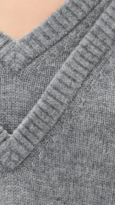 LE BOP Double V Neck Oversized Pullover Sweater Heather Grey | Thumbnail 6