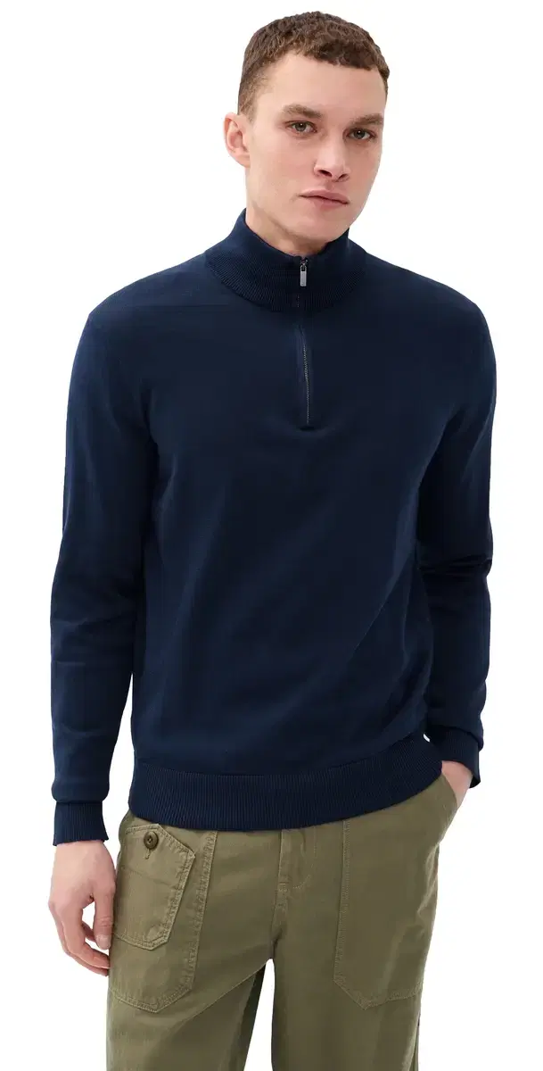Original abel Cotton Jersey Half-Zip Sweater Bright Navy