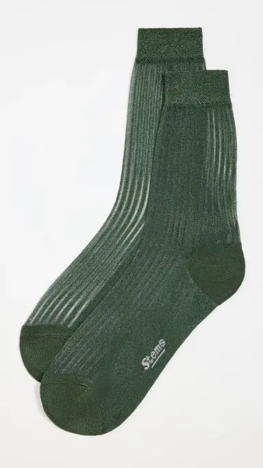 Stems Fine Ribbed Metallic Crew Socks Verdant Green One Size | Thumbnail 2