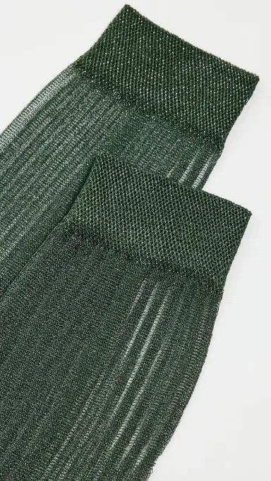 Stems Fine Ribbed Metallic Crew Socks Verdant Green One Size | Thumbnail 3