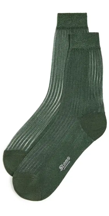 Stems Fine Ribbed Metallic Crew Socks Verdant Green One Size | Thumbnail 1