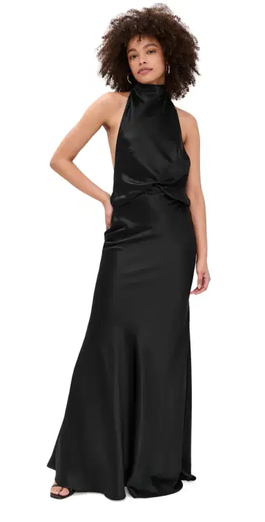 Misha The Cameron Satin Dress Black | Thumbnail 1 Misha The Cameron Satin Dress Black | Thumbnail 1