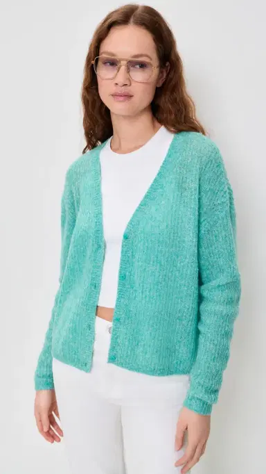 American Vintage Nuggy Cardigan Turquoise Fluo Chine S | Thumbnail 2 American Vintage Nuggy Cardigan Turquoise Fluo Chine S | Thumbnail 2