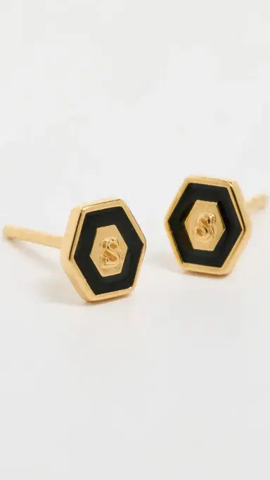 Gwen Beloti Initial Hex Stud Earrings S | Thumbnail 4 Gwen Beloti Initial Hex Stud Earrings S | Thumbnail 4
