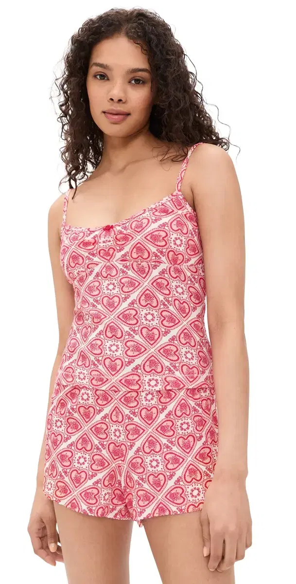 Hill House Home The Sadie Pointelle Pajama Set Patchwork Doily Heart/White