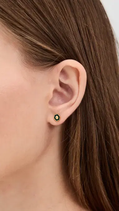 Gwen Beloti Initial Hex Stud Earrings K | Thumbnail 3 Gwen Beloti Initial Hex Stud Earrings K | Thumbnail 3